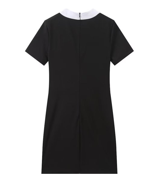 画像2: Women's Ribbon short sleeve dress　リボン付きバイカラーミニ丈ワンピースドレス (2)