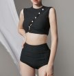 画像1: Women's Button point high waist bikini swimsuit  split bikini 　ボタンポイントハイウエストプリットビキニスイムウエア (1)