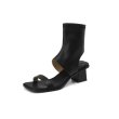 画像1: Thick heel open toe boots sandals pumps Shoes 　レザーオープントゥブーツサンダルパンプス (1)