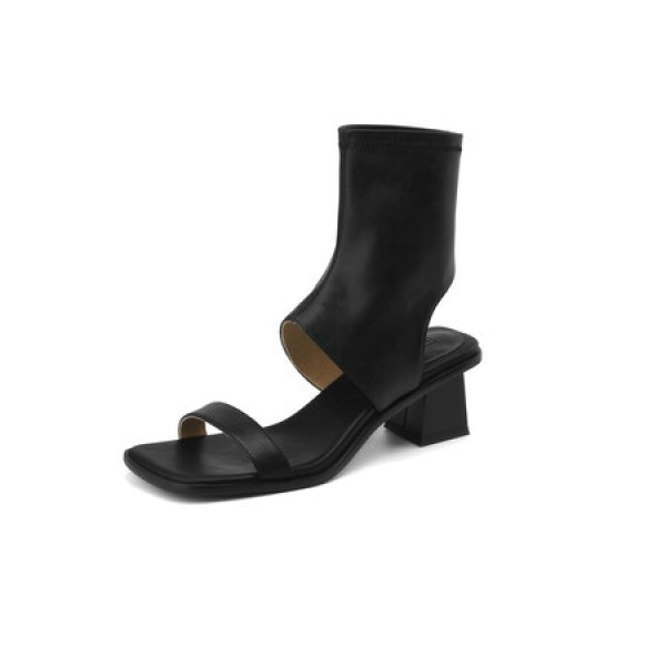 画像9: Thick heel open toe boots sandals pumps Shoes 　レザーオープントゥブーツサンダルパンプス (9)