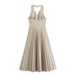 画像2: Women's Halter Neck Pleated Pleated Waist Long Dress One Piece Jumper Skirt 　ホルターネックプリーツプリーツウエストロングドレスワンピースジャンバースカート (2)