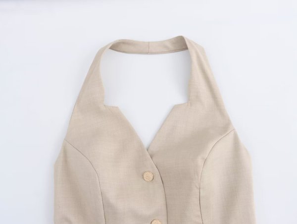 画像3: Women's Halter Neck Pleated Pleated Waist Long Dress One Piece Jumper Skirt 　ホルターネックプリーツプリーツウエストロングドレスワンピースジャンバースカート (3)