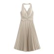 画像1: Women's Halter Neck Pleated Pleated Waist Long Dress One Piece Jumper Skirt 　ホルターネックプリーツプリーツウエストロングドレスワンピースジャンバースカート (1)