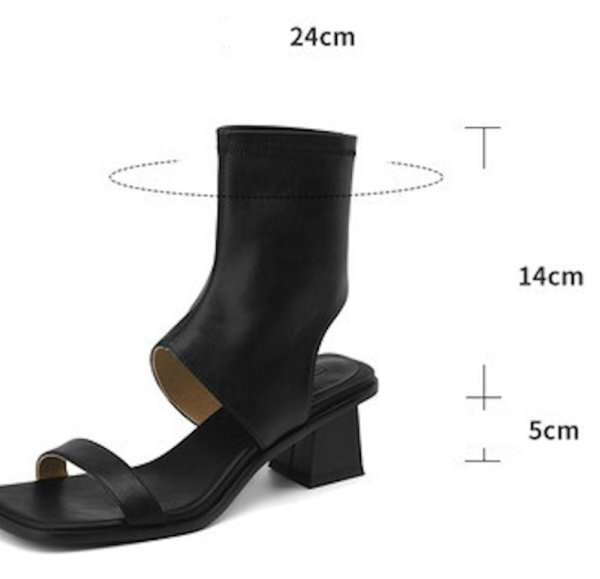 画像10: Thick heel open toe boots sandals pumps Shoes 　レザーオープントゥブーツサンダルパンプス (10)