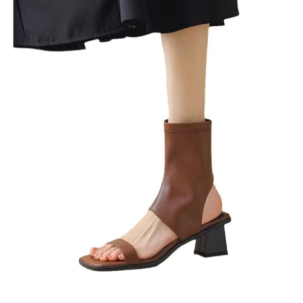 画像4: Thick heel open toe boots sandals pumps Shoes 　レザーオープントゥブーツサンダルパンプス (4)