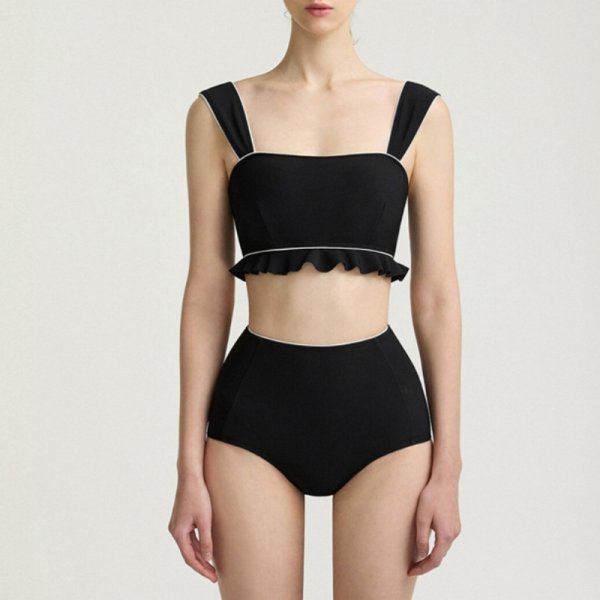 画像2: Women's Cardigan and frill bikini swimsuit split bikini 　ハイウエストフリルプリットビキニスイムウエアカーディガン付き (2)