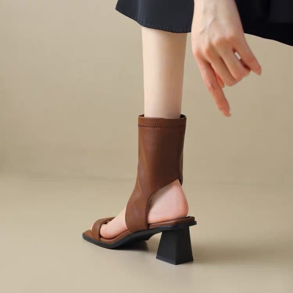 画像8: Thick heel open toe boots sandals pumps Shoes 　レザーオープントゥブーツサンダルパンプス (8)