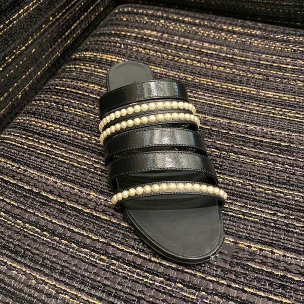 画像4: Leather Round Toe Low Heel Flat Pearl Sandal Slippers　レザーラウンドトゥローヒールフラットパールサンダルスリッパ (4)