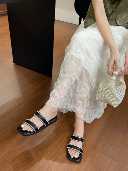 画像9: Rhinestone Double Strap Sandal Slippers　ラインストーン付きレザーサンダルスリッパ (9)