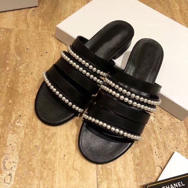画像3: Leather Round Toe Low Heel Flat Pearl Sandal Slippers　レザーラウンドトゥローヒールフラットパールサンダルスリッパ (3)