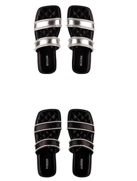 画像3: Rhinestone Double Strap Sandal Slippers　ラインストーン付きレザーサンダルスリッパ (3)