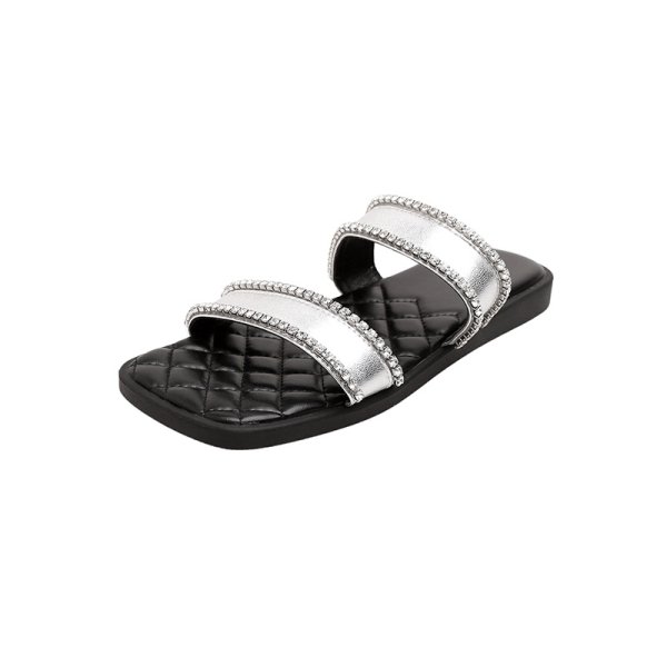 画像2: Rhinestone Double Strap Sandal Slippers　ラインストーン付きレザーサンダルスリッパ (2)