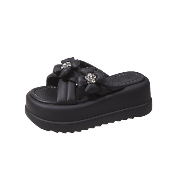 画像2: Women's  Flower bejeweled platform sandals  slippers  　ユニセックスプラットフォームフラワービジュー厚底サンダルスリッパ  (2)