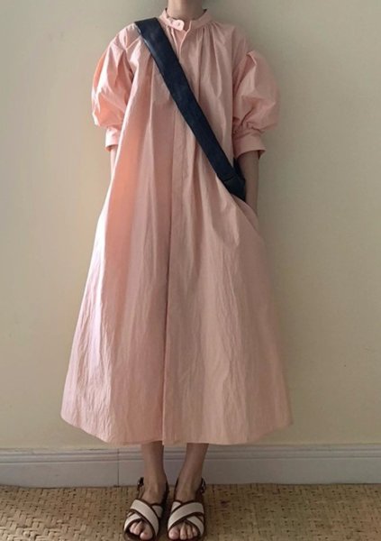 画像3: Women's French Style Casual Puff Sleeve Long Maxi Dress One Piece 　フレンチパフスリーブ膝下丈ワンピースドレス (3)