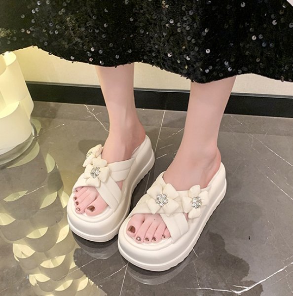 画像4: Women's  Flower bejeweled platform sandals  slippers  　ユニセックスプラットフォームフラワービジュー厚底サンダルスリッパ  (4)