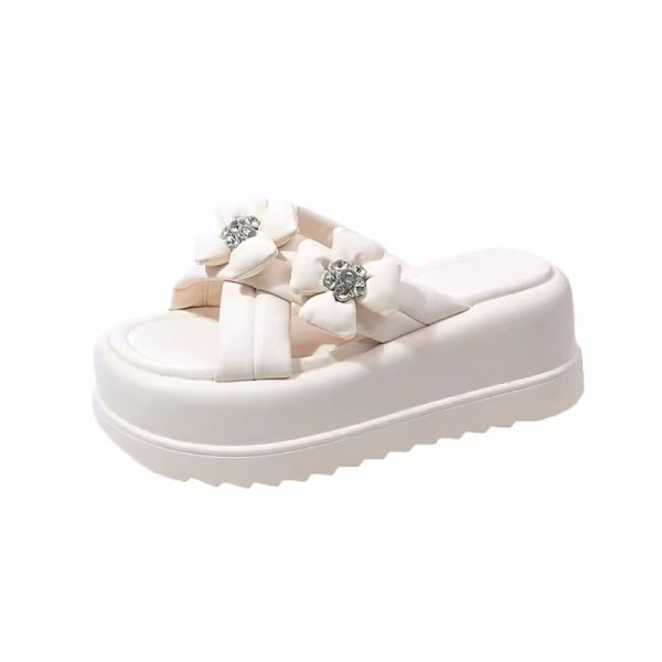 画像1: Women's  Flower bejeweled platform sandals  slippers  　ユニセックスプラットフォームフラワービジュー厚底サンダルスリッパ  (1)