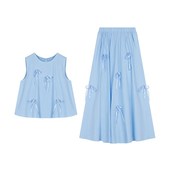 画像3: Women's 3D ribbon sleeveless blouse and flared skirt set up suit  立体リボンノースリーブブラウス＆フレアースカート セットアップ (3)