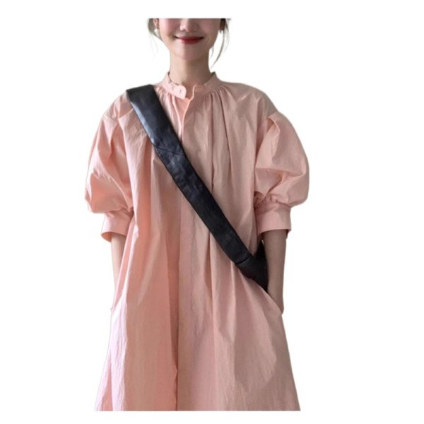 画像2: Women's French Style Casual Puff Sleeve Long Maxi Dress One Piece 　フレンチパフスリーブ膝下丈ワンピースドレス (2)