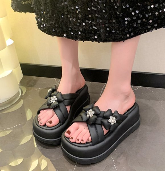 画像5: Women's  Flower bejeweled platform sandals  slippers  　ユニセックスプラットフォームフラワービジュー厚底サンダルスリッパ  (5)