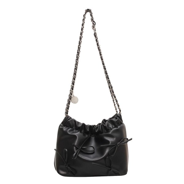 画像4: Leather 3D Ribbon Quilted Bag Chain Tote Shoulder Bag　　レザーリボン付きキルティングバックチェーントートショルダーバッグ (4)