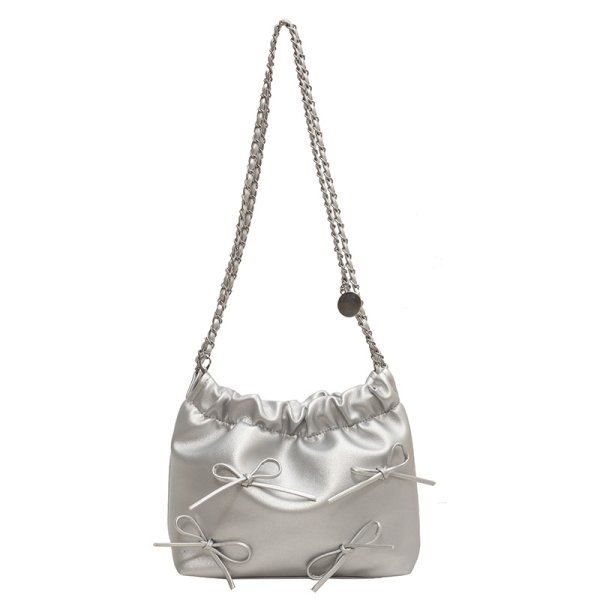 画像1: Leather 3D Ribbon Quilted Bag Chain Tote Shoulder Bag　　レザーリボン付きキルティングバックチェーントートショルダーバッグ (1)