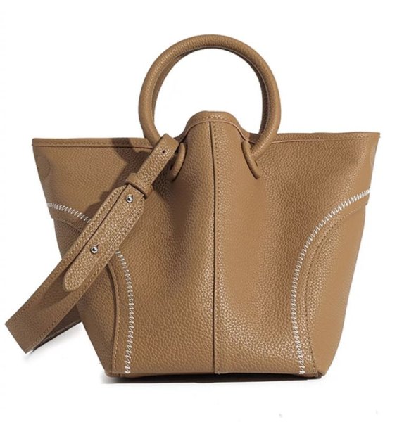 画像1: Soft Leather Portable Tote Shoulder Crossbody Bag　ソフトレザーポータブルステッチトートショルダークロスボディーバッグ (1)