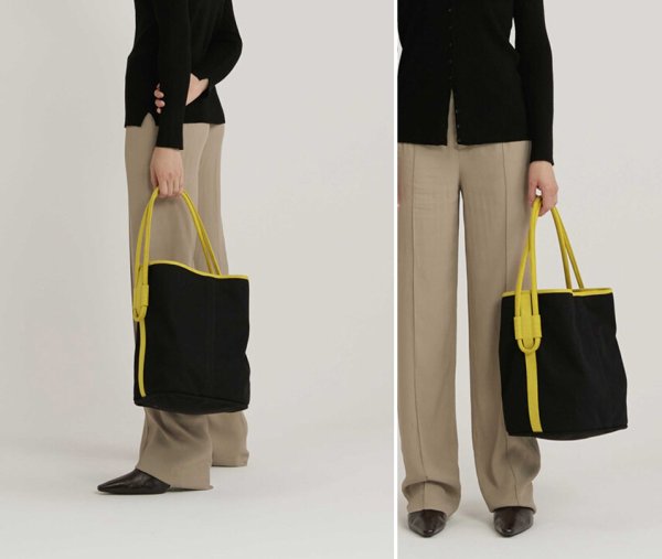 画像5: Canvas and leather contrast color large capacity shoulder tote bag　キャンバス＆レザーコントラストカラーラージショルダートートバッグ (5)