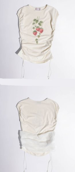 画像3: Strawberry print round neck short length T-shirt　　ストロベリープリントラウンドネックショート丈Tシャツ (3)