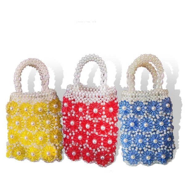 画像4: Flower Handmade Beaded Bag Handbag Tote Bag　パールフラワーハンドメイドトートショルダーバッグ (4)