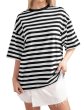 画像1: Striped drop shoulder round neck T-shirt　ストライプ ボーダードロップショルダーラウンドネックTシャツ (1)