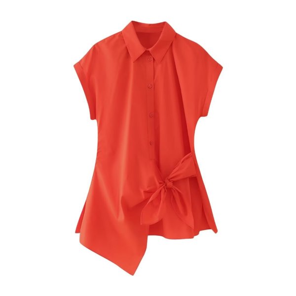 画像4: Women's knot detail shirt blouse　ノットディテール フレンチスリーブシャツブラウス (4)