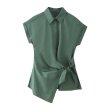 画像1: Women's knot detail shirt blouse　ノットディテール フレンチスリーブシャツブラウス (1)