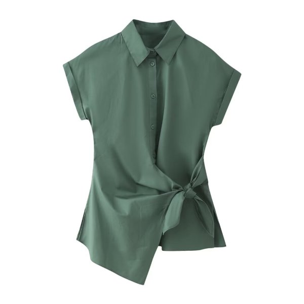 画像1: Women's knot detail shirt blouse　ノットディテール フレンチスリーブシャツブラウス (1)