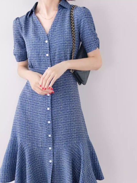 画像1: Women's French hem fishtail V-neck dress One Piece 　フレンチヘムフィッシュテール V ネックドレスワンピース (1)