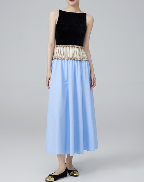 画像9: Women's Panel color - Color matching high-end contrast stitch sleeveless long dress 　パネルカラ― カラーマッチングハイエンドコントラストステッチノースリーブロングドレスワンピース (9)