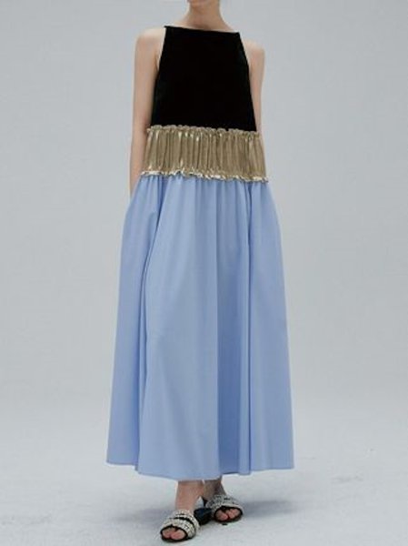 画像2: Women's Panel color - Color matching high-end contrast stitch sleeveless long dress 　パネルカラ― カラーマッチングハイエンドコントラストステッチノースリーブロングドレスワンピース (2)