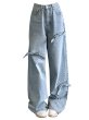 画像1: Ribbon Design Jeans Denim Women's High Waist Loose Straight Wide Leg Pants 　ハイウエストリボン デニムジーンズワイド パンツ (1)