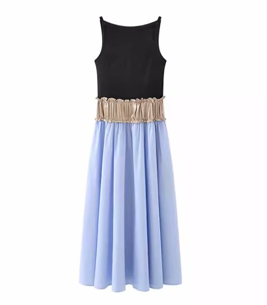 画像10: Women's Panel color - Color matching high-end contrast stitch sleeveless long dress 　パネルカラ― カラーマッチングハイエンドコントラストステッチノースリーブロングドレスワンピース (10)