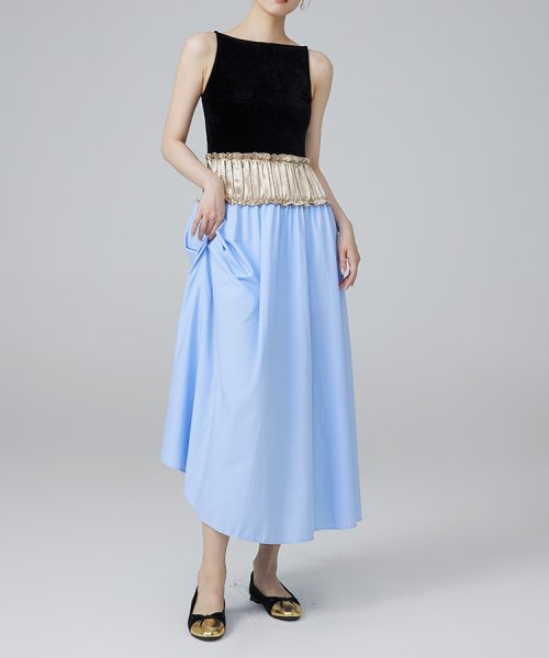 画像8: Women's Panel color - Color matching high-end contrast stitch sleeveless long dress 　パネルカラ― カラーマッチングハイエンドコントラストステッチノースリーブロングドレスワンピース (8)