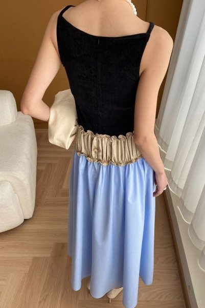 画像6: Women's Panel color - Color matching high-end contrast stitch sleeveless long dress 　パネルカラ― カラーマッチングハイエンドコントラストステッチノースリーブロングドレスワンピース (6)