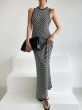 画像1: Women's Sleeveless long diagonal striped knit dress　斜めボーダーロングスリムニットワンピースドレス (1)
