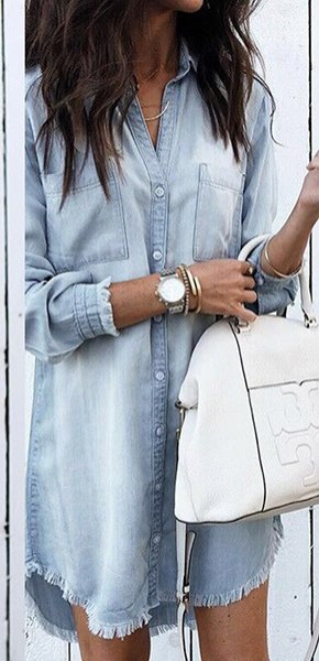 画像6: Women's  Denim fringe tunic dress　デニムフリンジチュニックワンピースドレスプラスサイズあり (6)