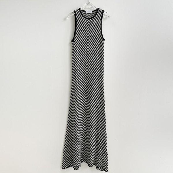 画像8: Women's Sleeveless long diagonal striped knit dress　斜めボーダーロングスリムニットワンピースドレス (8)