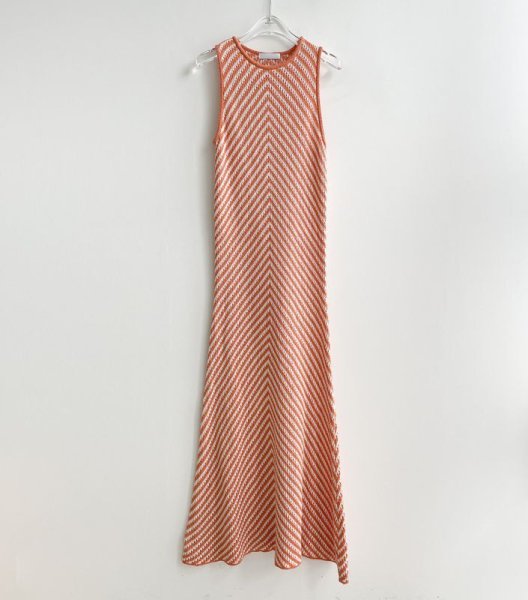 画像7: Women's Sleeveless long diagonal striped knit dress　斜めボーダーロングスリムニットワンピースドレス (7)