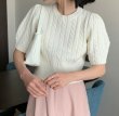 画像1: Women's Twisted rope knit puff sleeve short sleeve sweater ツイスト縄編みパフスリーブ半袖セーター (1)
