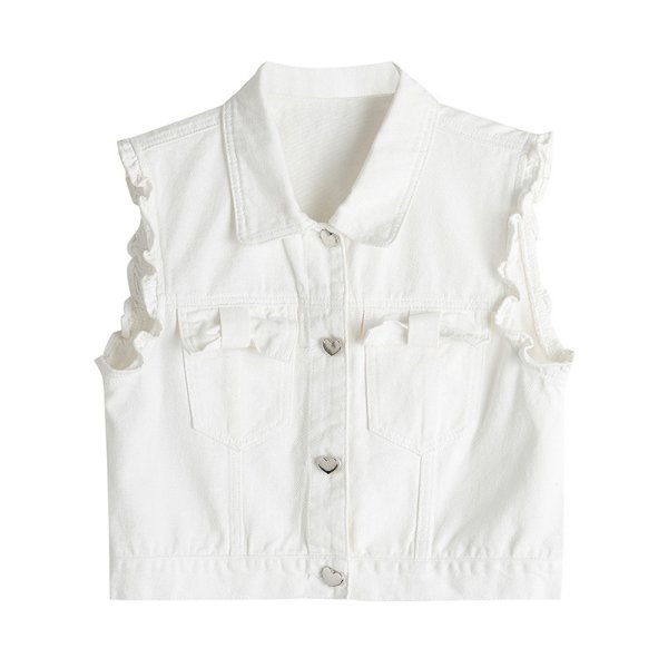画像1: Women's Ribbon sleeveless white denim vest　リボンノースリーブホワイトデニムベスト (1)