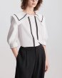 画像7: Women's Black and white contrast sailor collar 5/4 sleeve blouse　ホワイト＆ブラックのコントラストセーラーカラー5分袖ブラウス (7)
