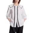 画像1: Women's Black and white contrast sailor collar 5/4 sleeve blouse　ホワイト＆ブラックのコントラストセーラーカラー5分袖ブラウス (1)