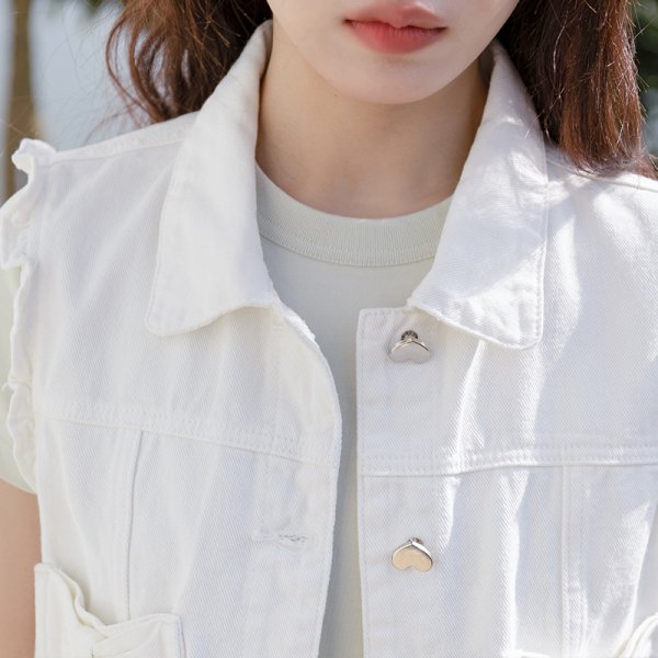 画像2: Women's Ribbon sleeveless white denim vest　リボンノースリーブホワイトデニムベスト (2)