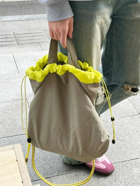 画像9: Casual pleated bucket bag Eco shopping Tote Shoulder Bag　プリーツナイロンバケットエコトートショルダーバッグ (9)